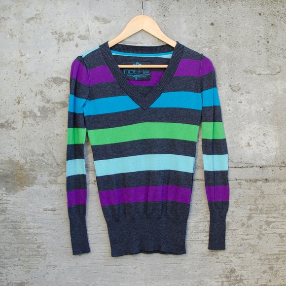 Nollie Multicolor Striped V Neck Sweater - Picture 1 of 5